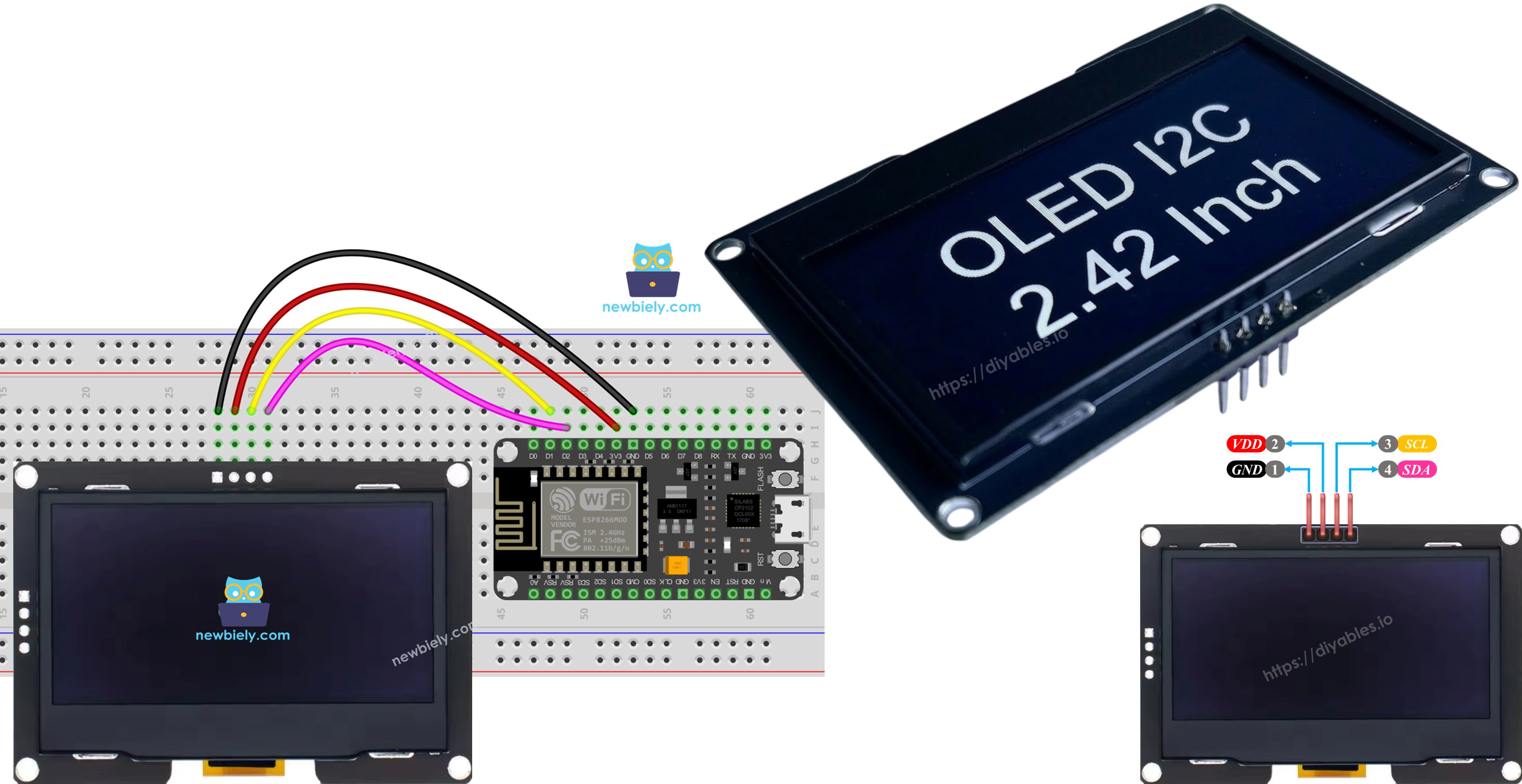 Display OLED I2C SSD1309 com ESP8266 NodeMCU
