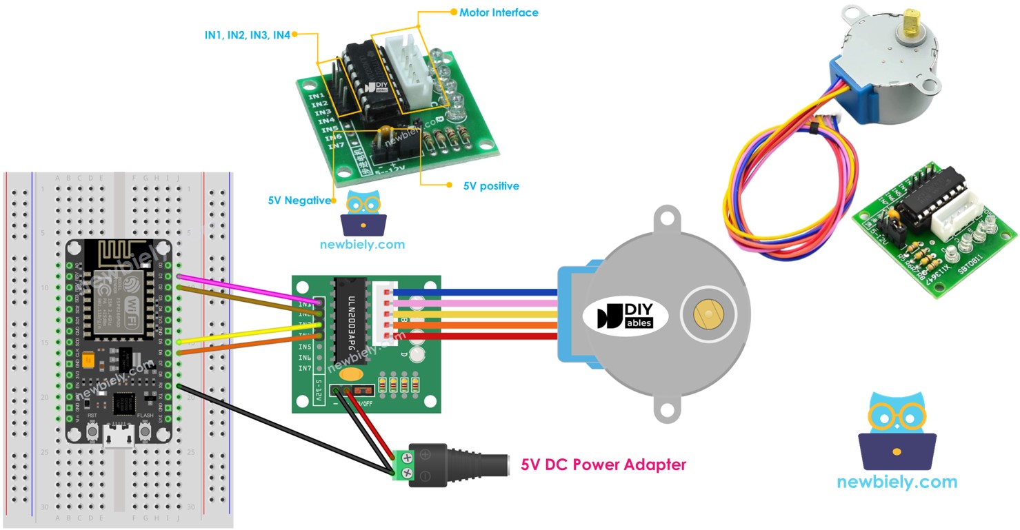 Motor de passo ESP8266 NodeMCU ULN2003 28BYJ-48