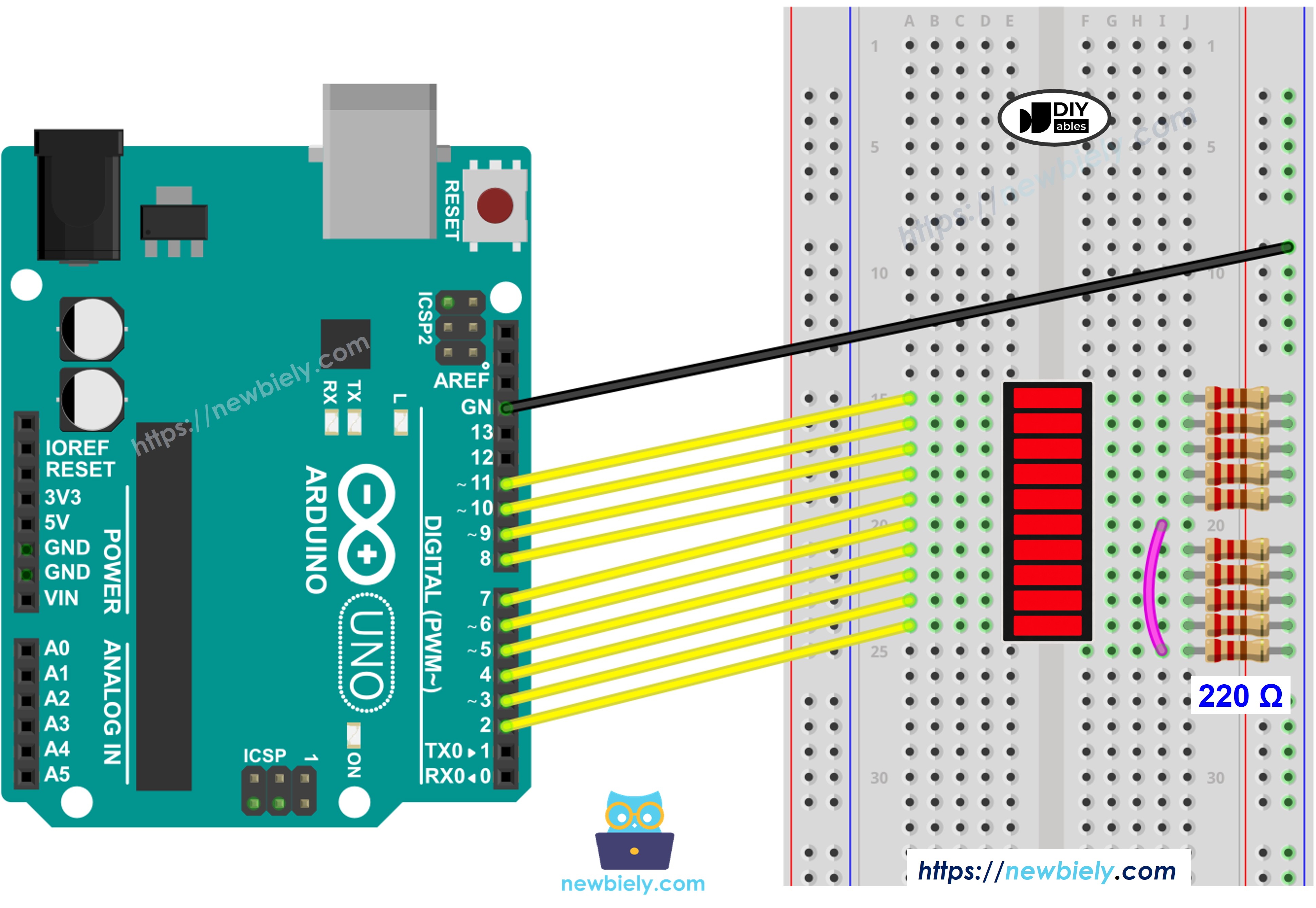 Diagrama de ligação da barra gráfica de LED com Arduino
