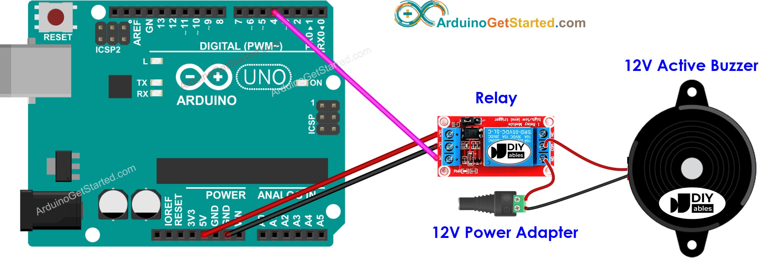 Diagrama de Ligação do Buzzer Ativo de 12V com Arduino