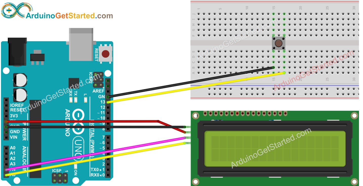 Diagrama de ligação do Arduino com botão e LCD I2C