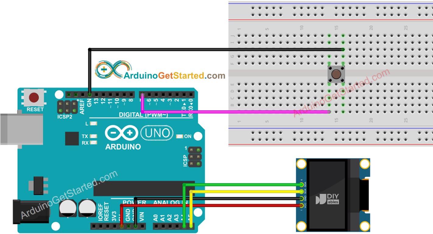 Diagrama de ligação do Arduino com botão e OLED