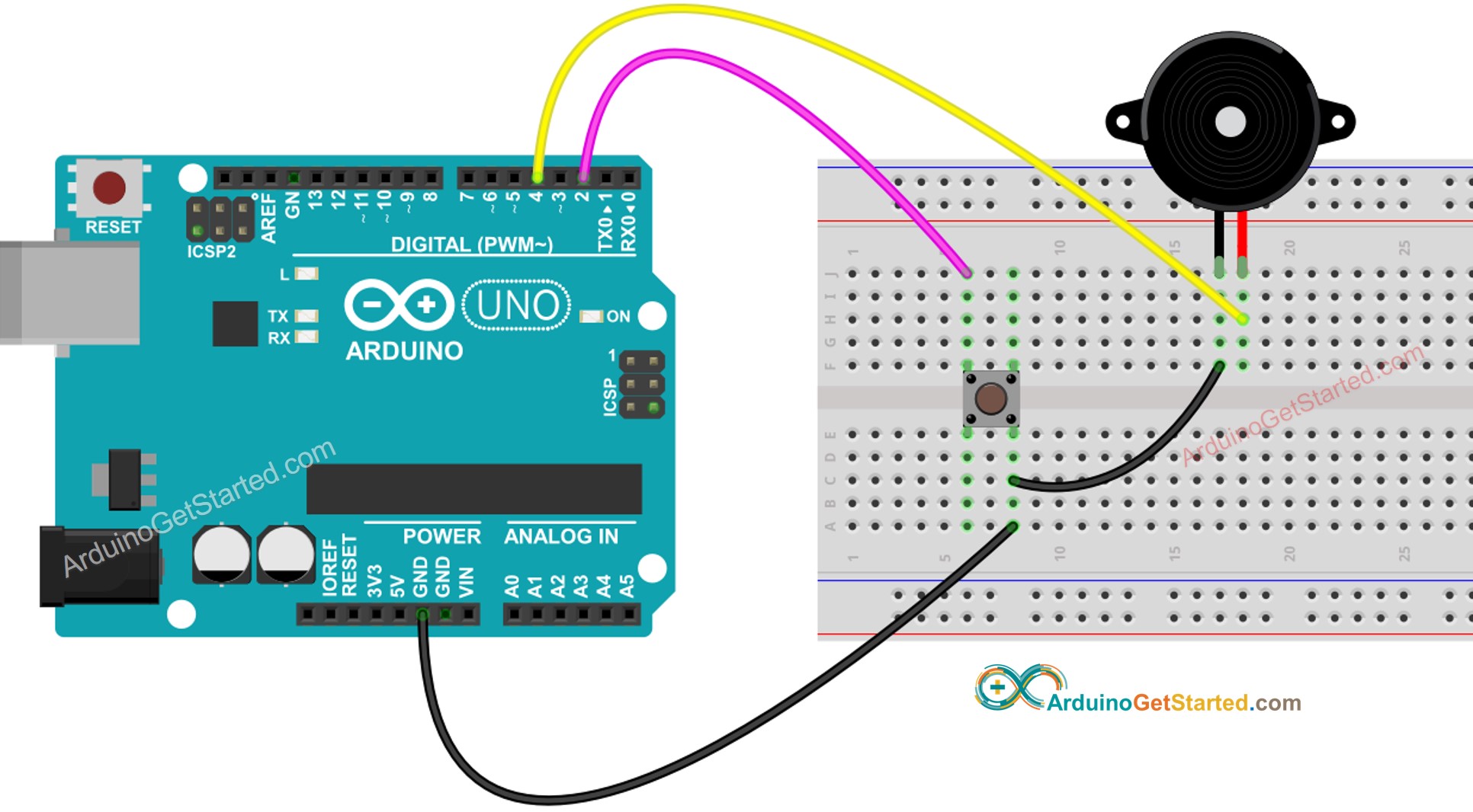Diagrama de Ligação Arduino Botão Buzzer Piezo