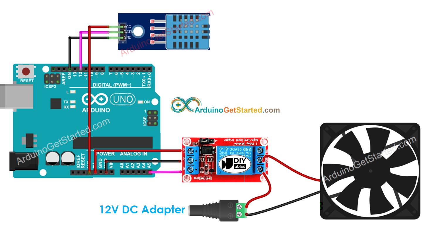 Diagrama de ligação do sistema de ventilador de resfriamento com Arduino