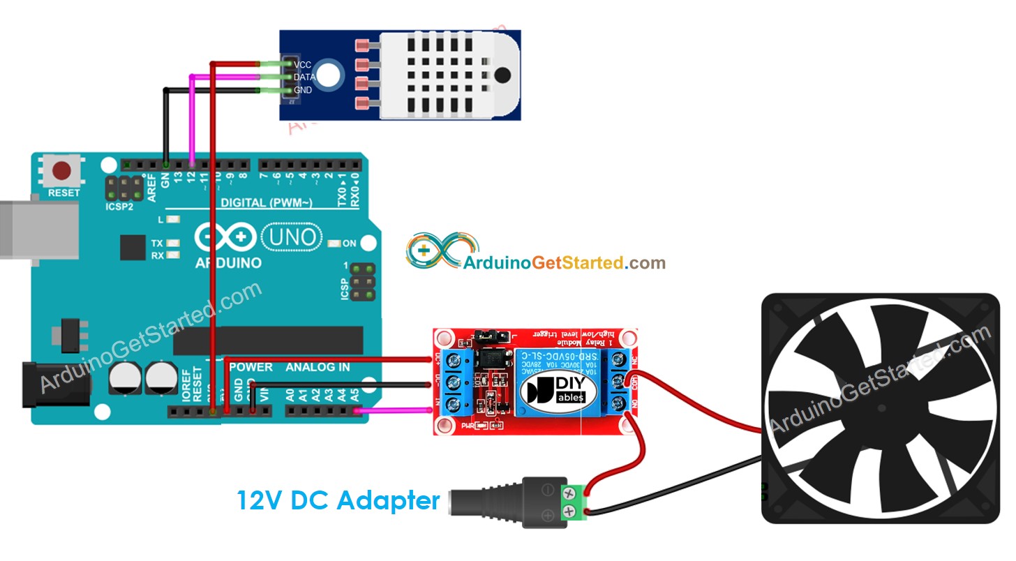 Diagrama de ligação do sistema de ventilador de resfriamento com Arduino