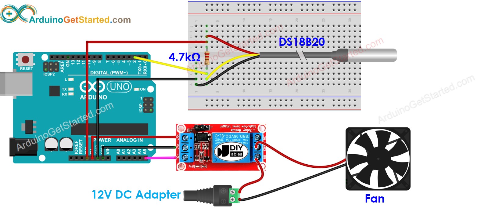 Diagrama de ligação do sistema de ventilador de resfriamento com Arduino