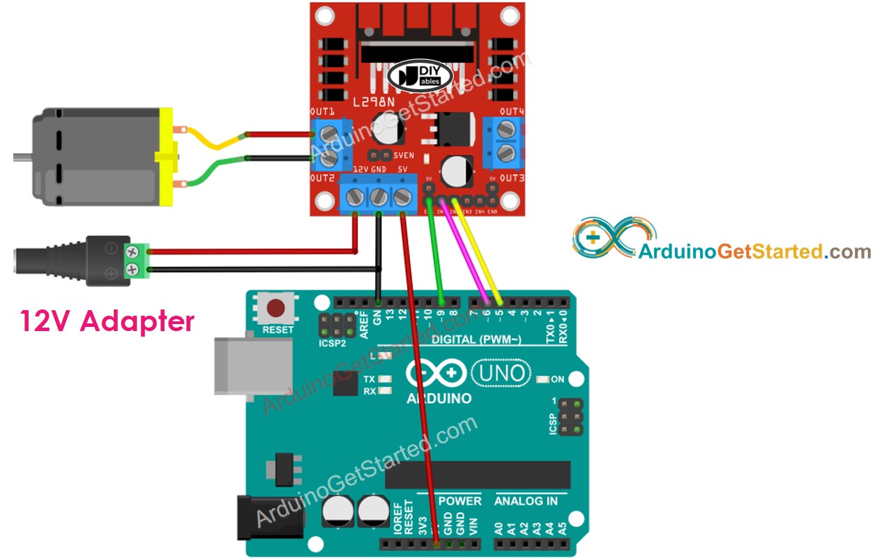 Diagrama de Ligação do Motor DC com Driver L298N e Arduino