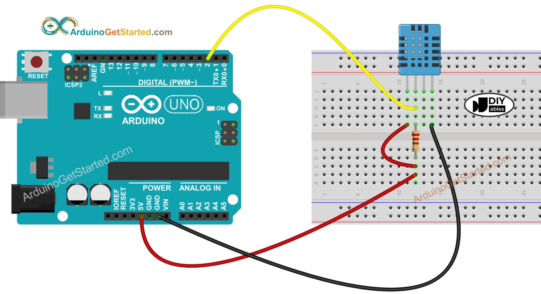 Diagrama de ligação do Arduino com o sensor de temperatura e umidade DHT11