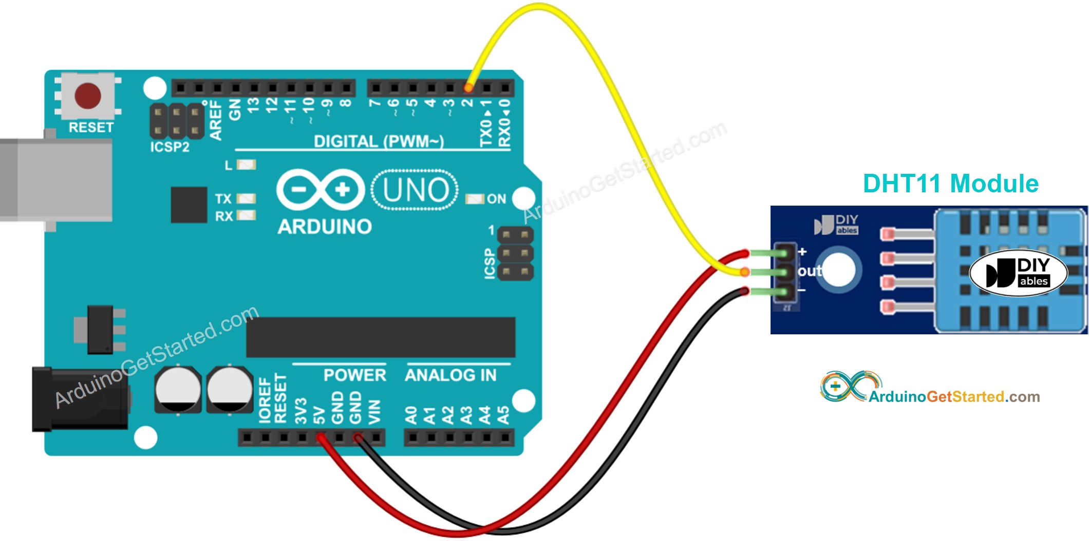 Diagrama de ligação do Arduino com o módulo de temperatura e umidade DHT11