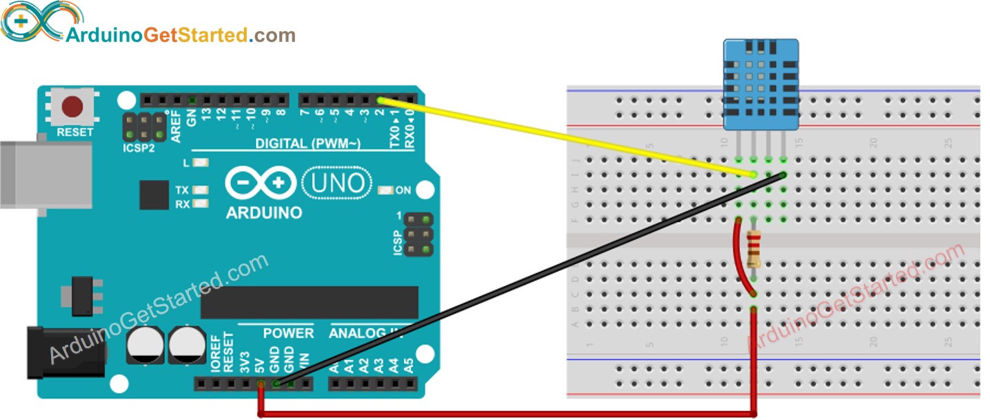 Diagrama de ligação do Arduino com o sensor de temperatura e umidade DHT11