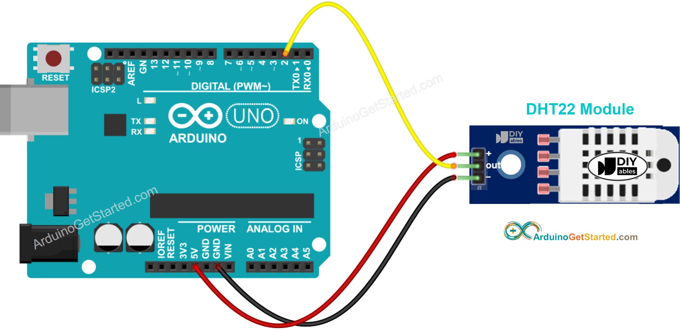 Diagrama de ligação do Arduino com o módulo de temperatura e umidade DHT22