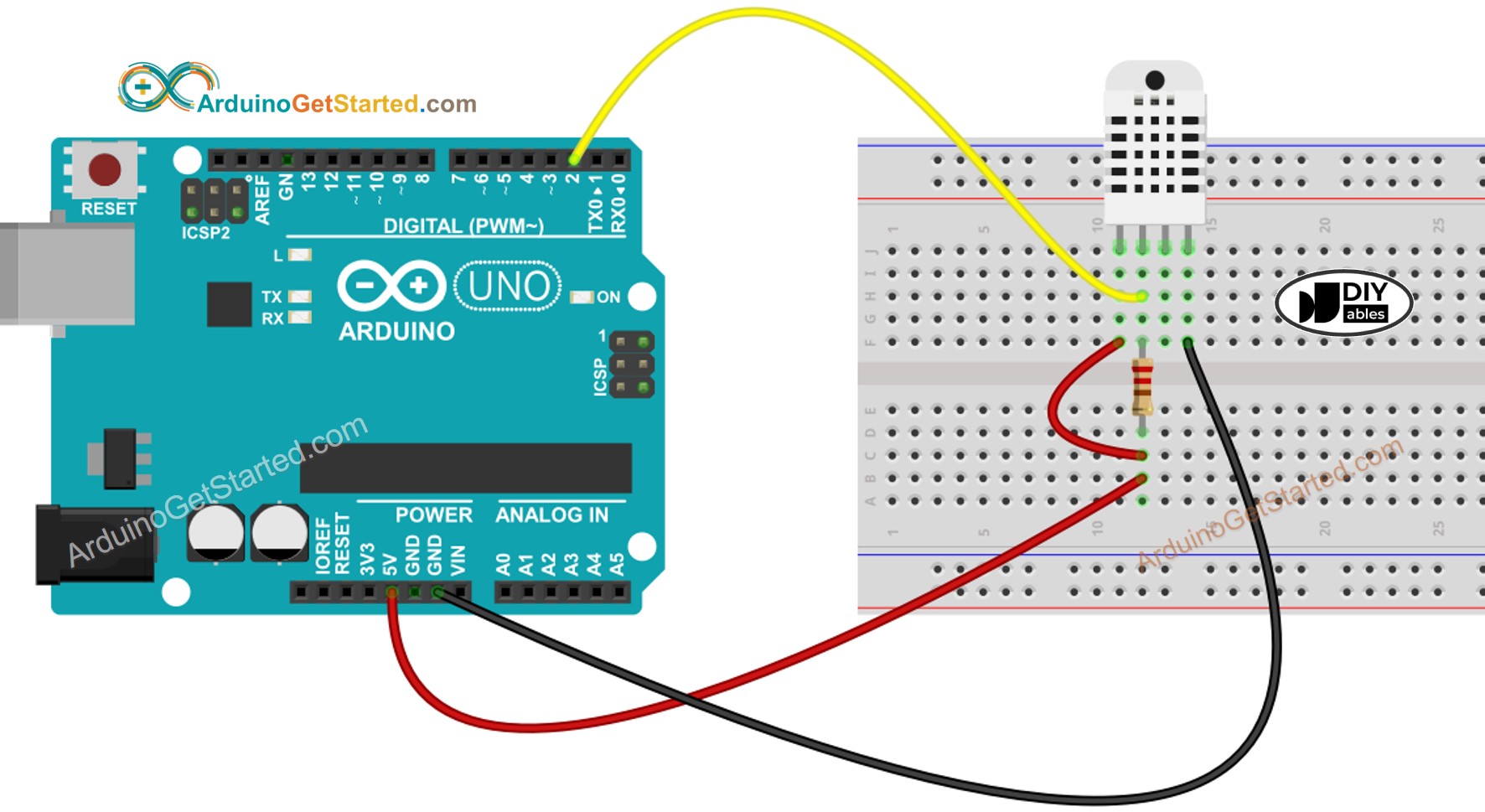 Diagrama de ligação do Arduino com o sensor de temperatura e umidade DHT22