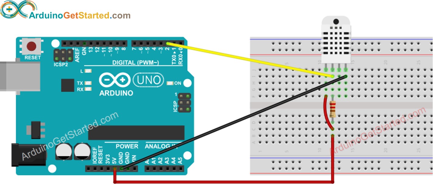 Diagrama de ligação do Arduino com o sensor de temperatura e umidade DHT22