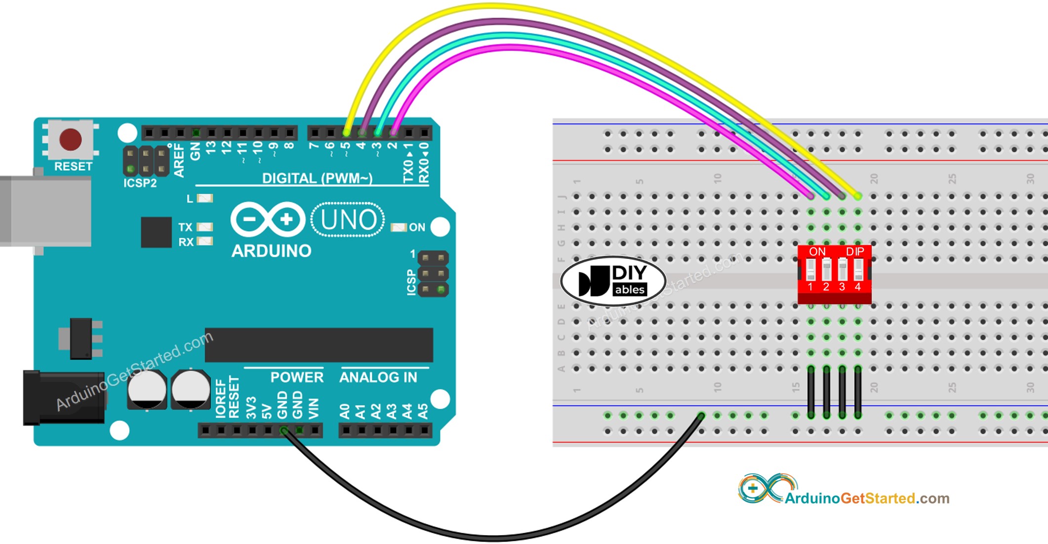 Diagrama de ligação da chave DIP com Arduino