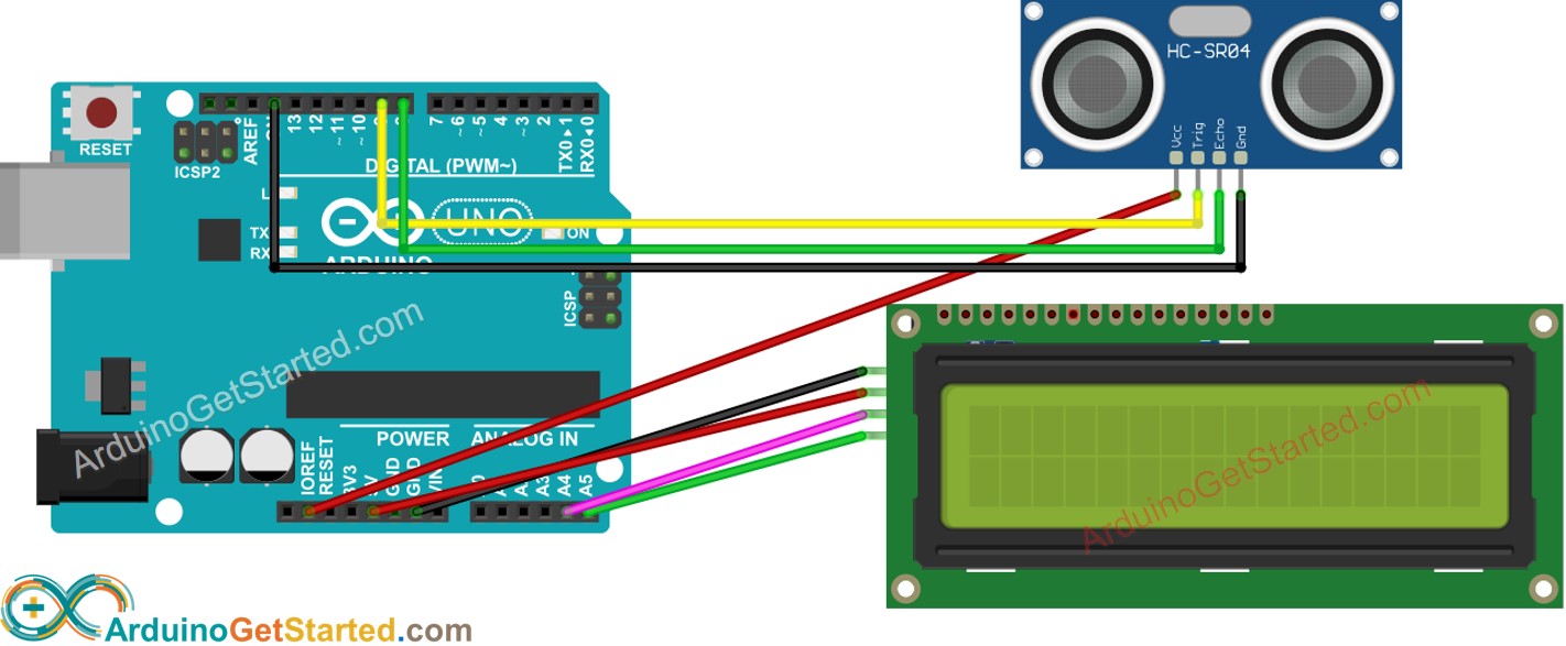 Diagrama de Ligação Arduino Sensor Ultrassônico LCD