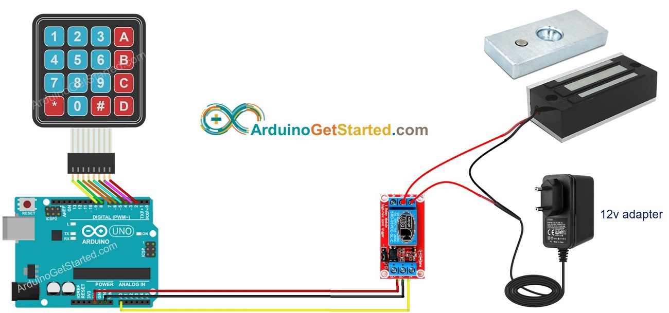 Diagrama de ligação do sistema de fechadura de porta com Arduino