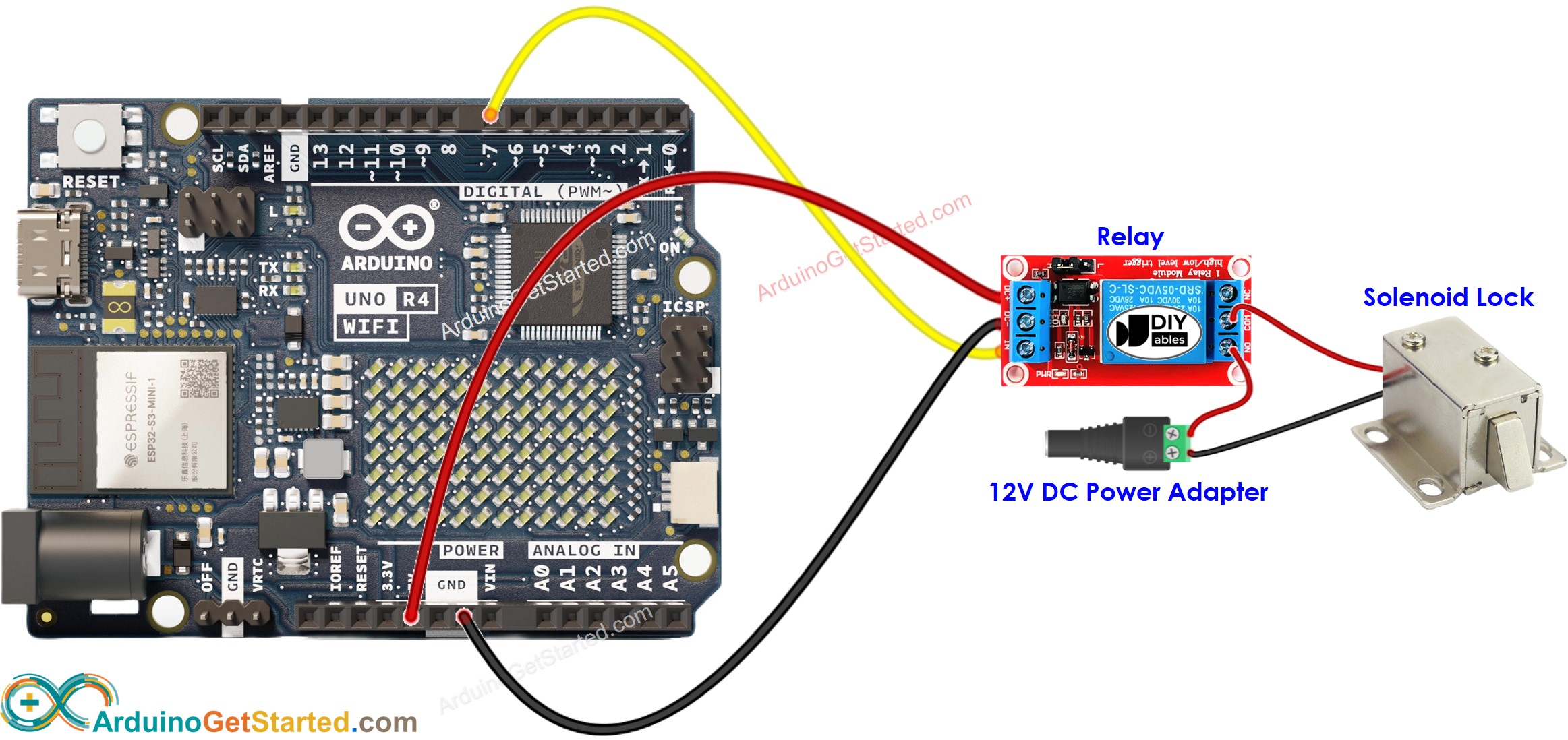 Diagrama de ligação da fechadura de porta com Arduino Uno R4 WiFi