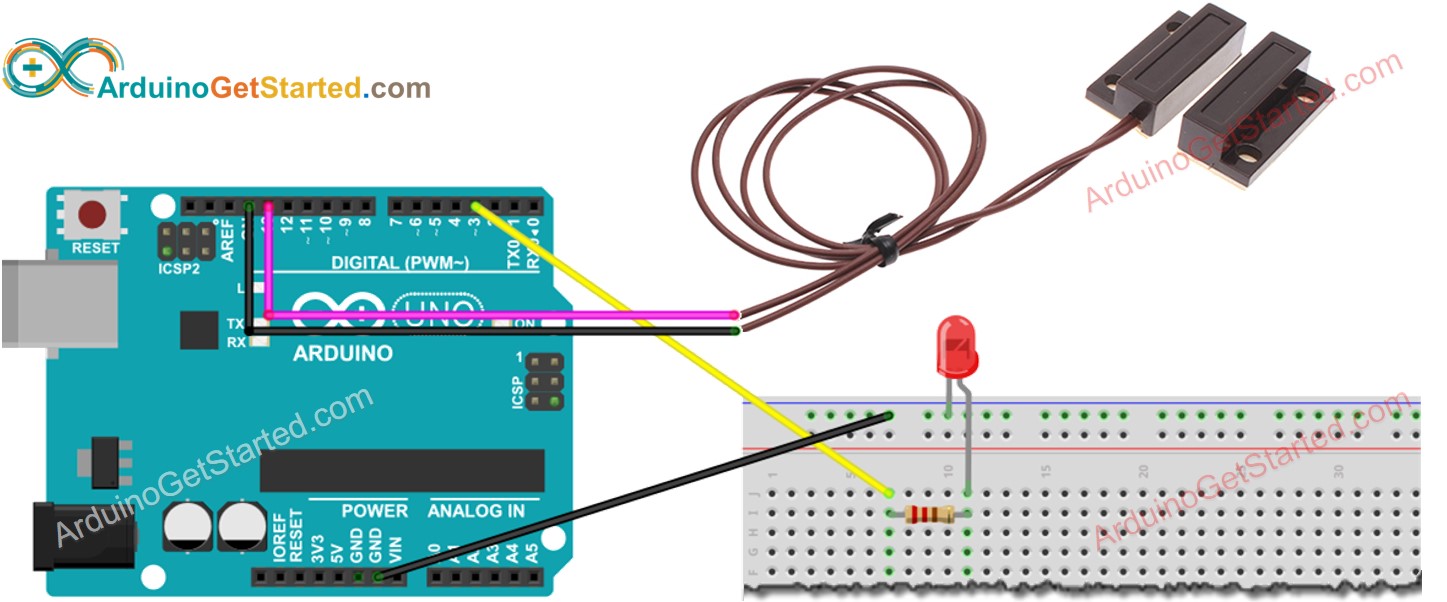 Diagrama de Ligação do Sensor de Porta e LED com Arduino