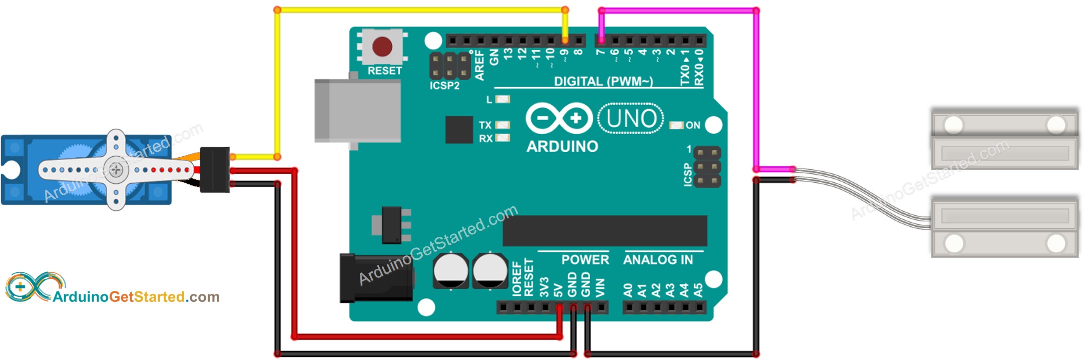 Diagrama de Ligação do Sensor de Porta e Servo Motor com Arduino