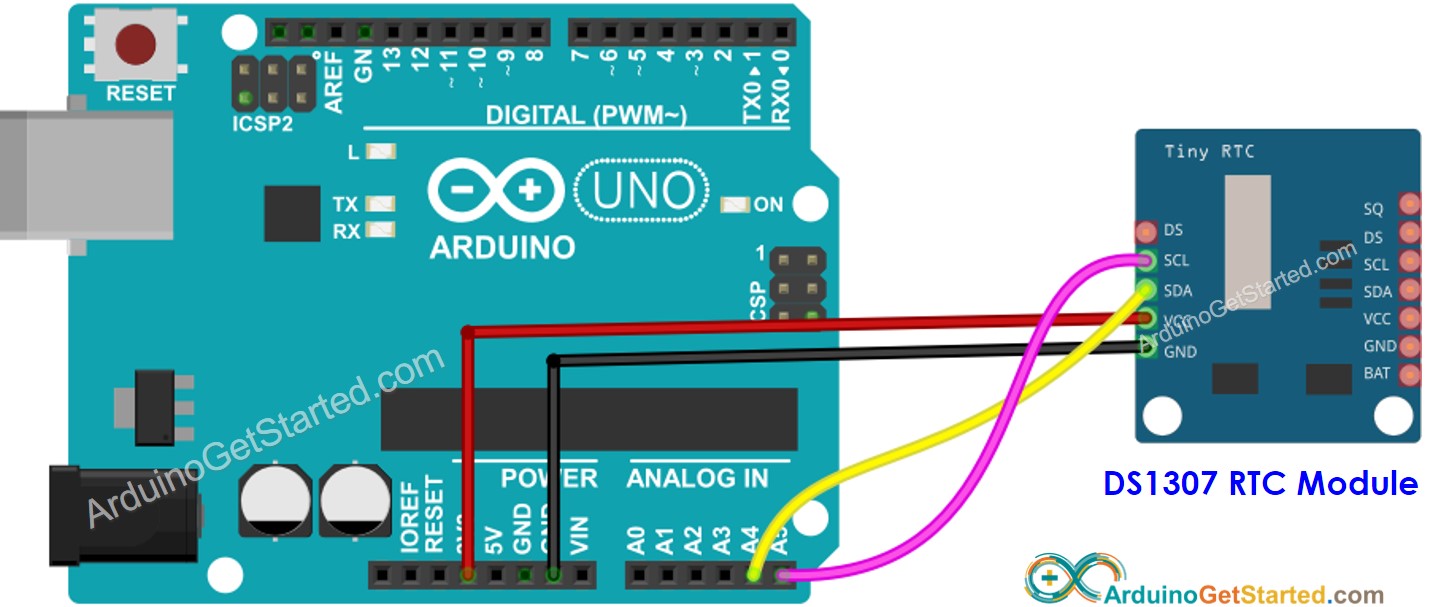 Diagrama de Ligação do Relógio de Tempo Real DS1307 com Arduino