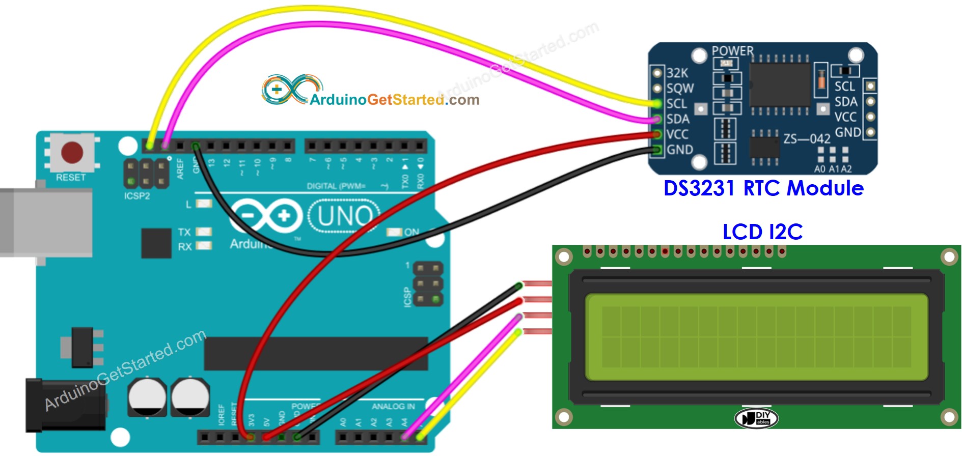 Diagrama de Ligação do Arduino com DS3231 e LCD