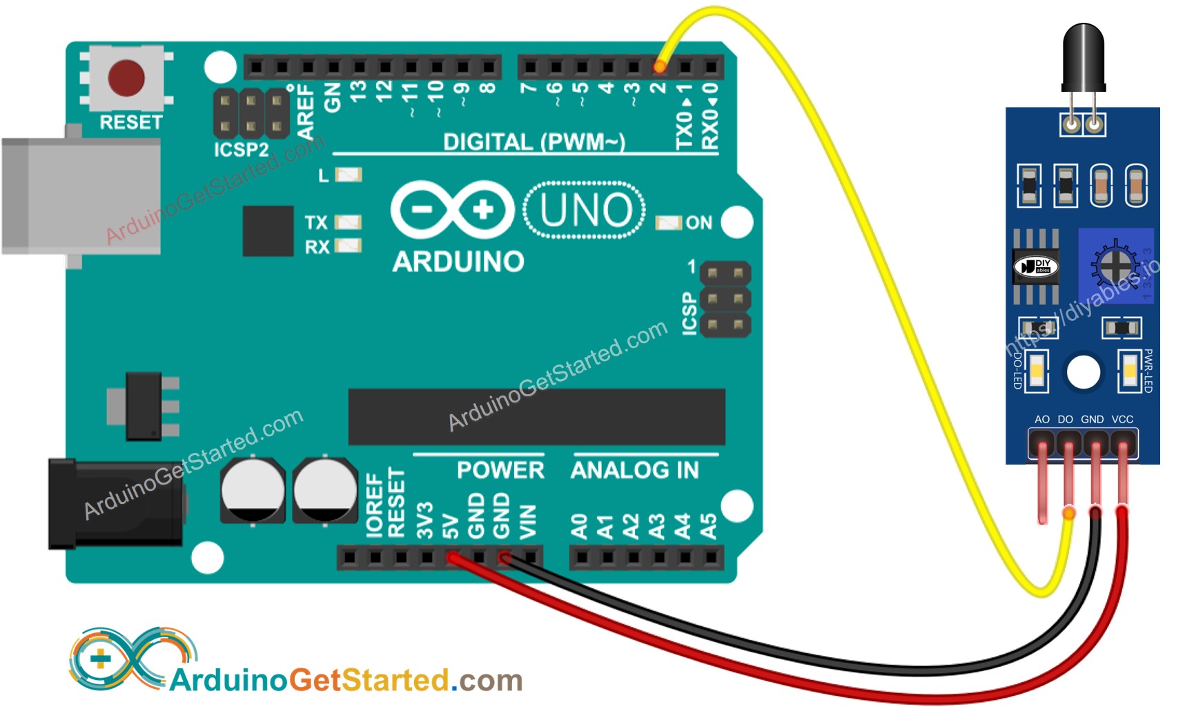 Diagrama de ligação do Sensor de Chama com Arduino