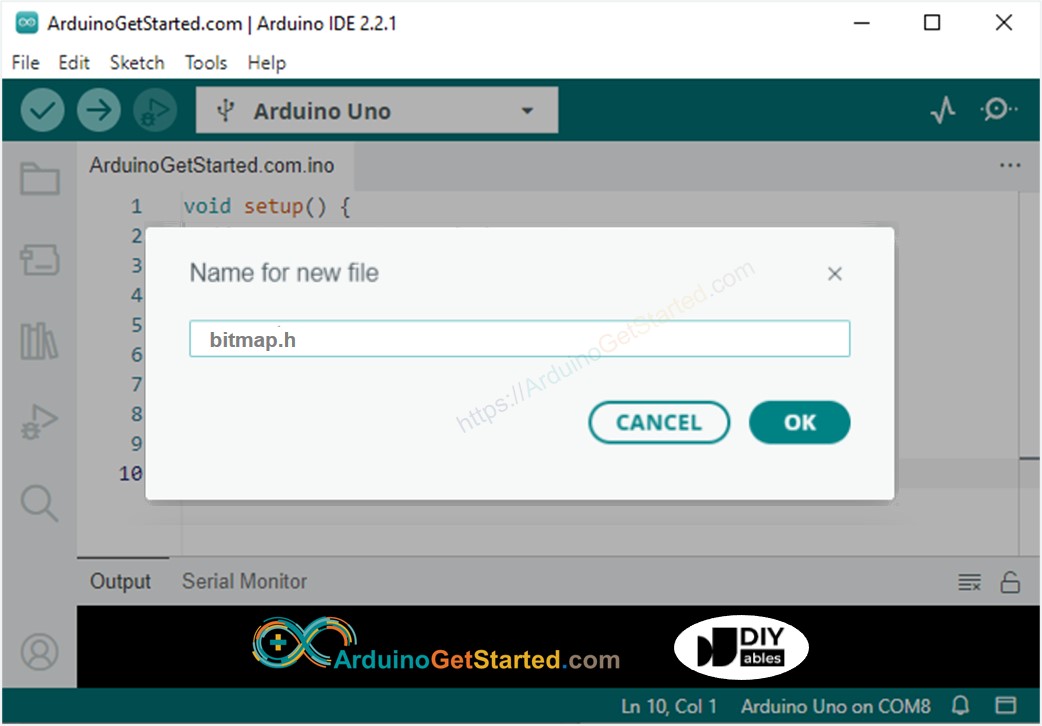 Adicionando o arquivo bitmap.h na Arduino IDE 2