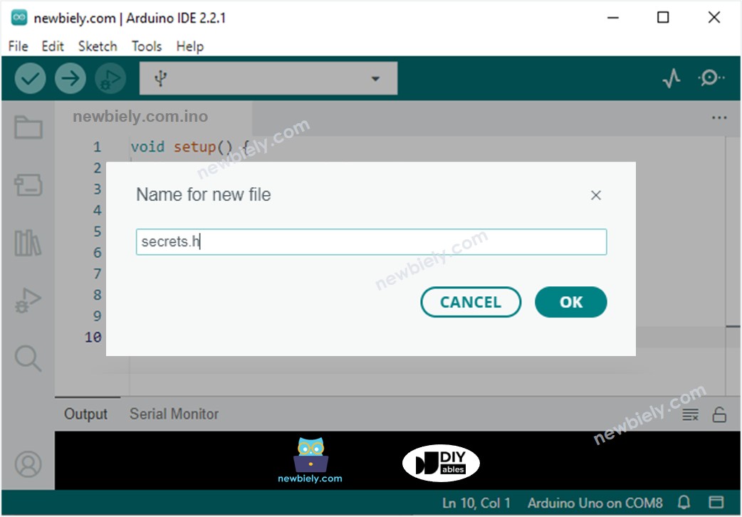 Arduino IDE 2 adiciona arquivo secrets.h