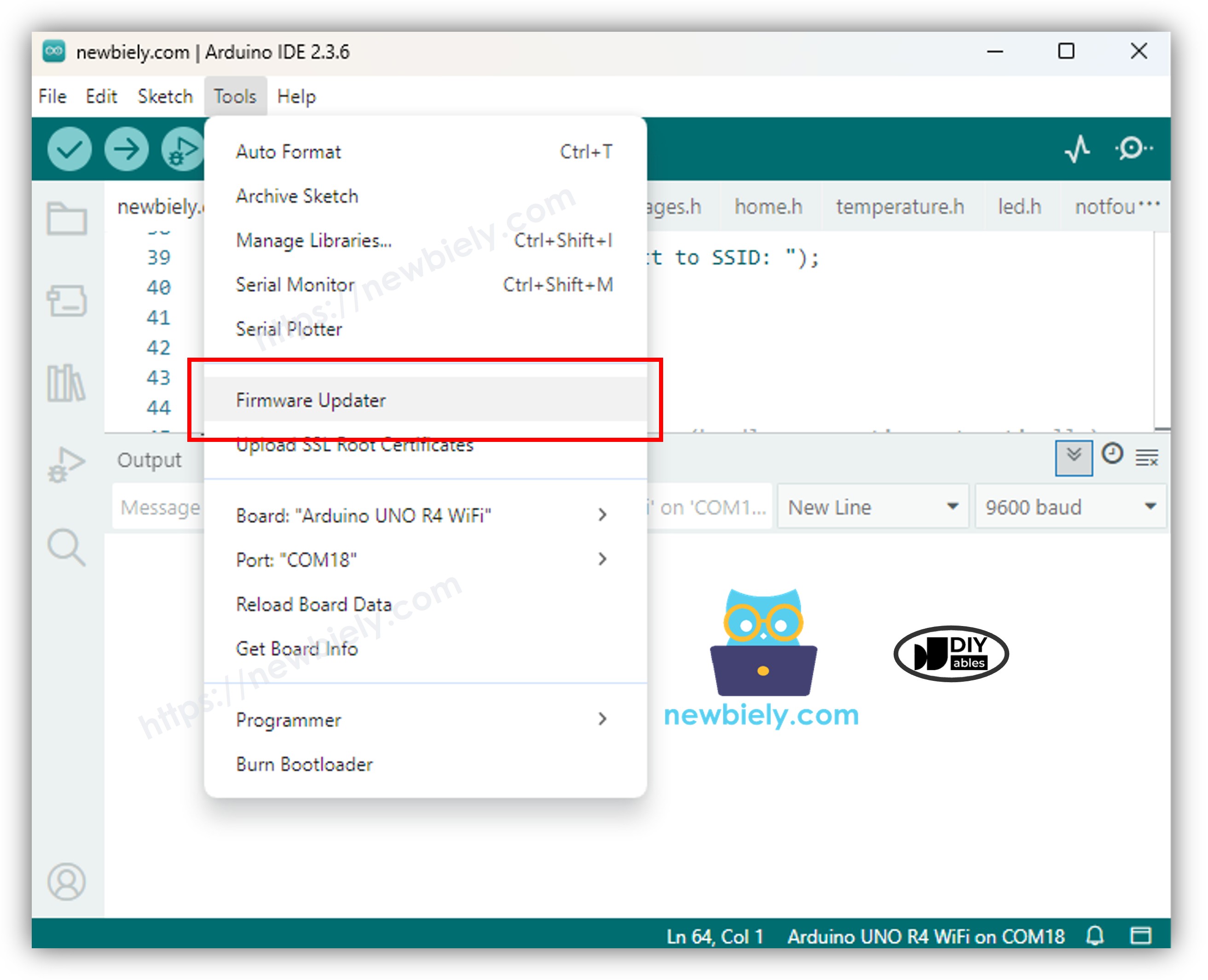 Ferramenta Firmware Updater do Arduino IDE