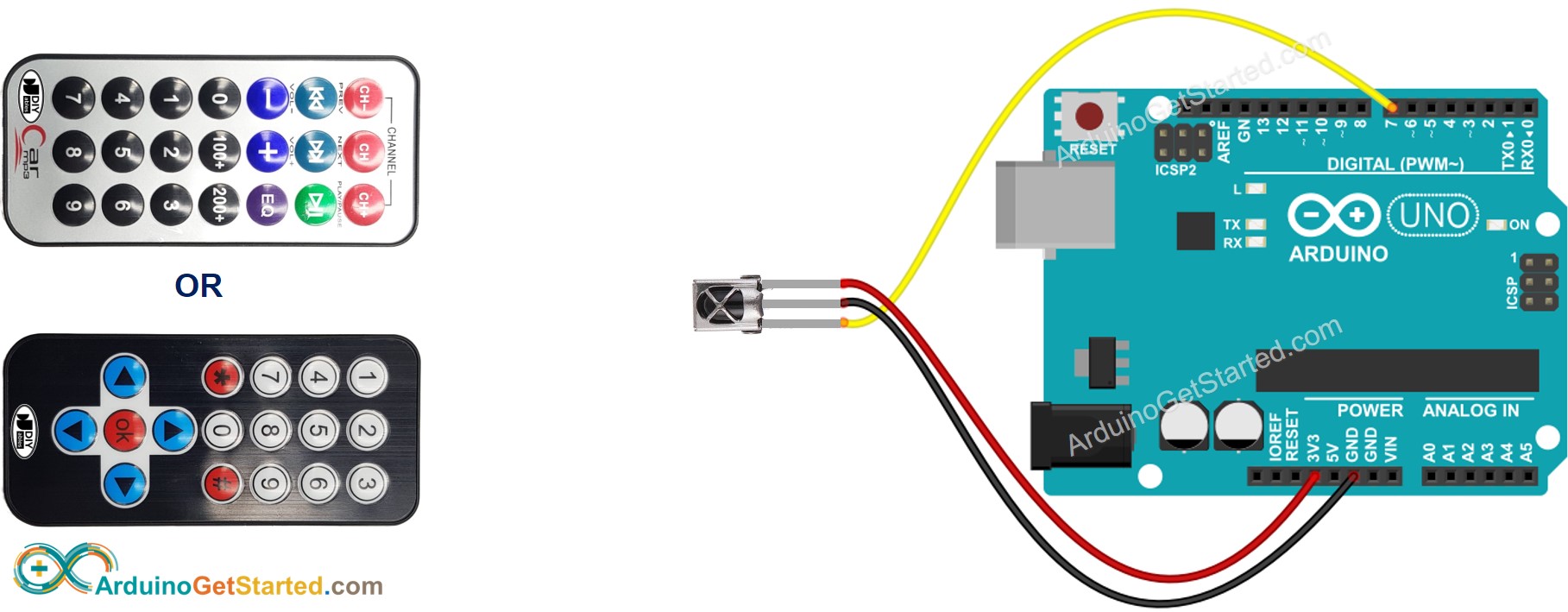 Diagrama de ligação do controle remoto IR com Arduino
