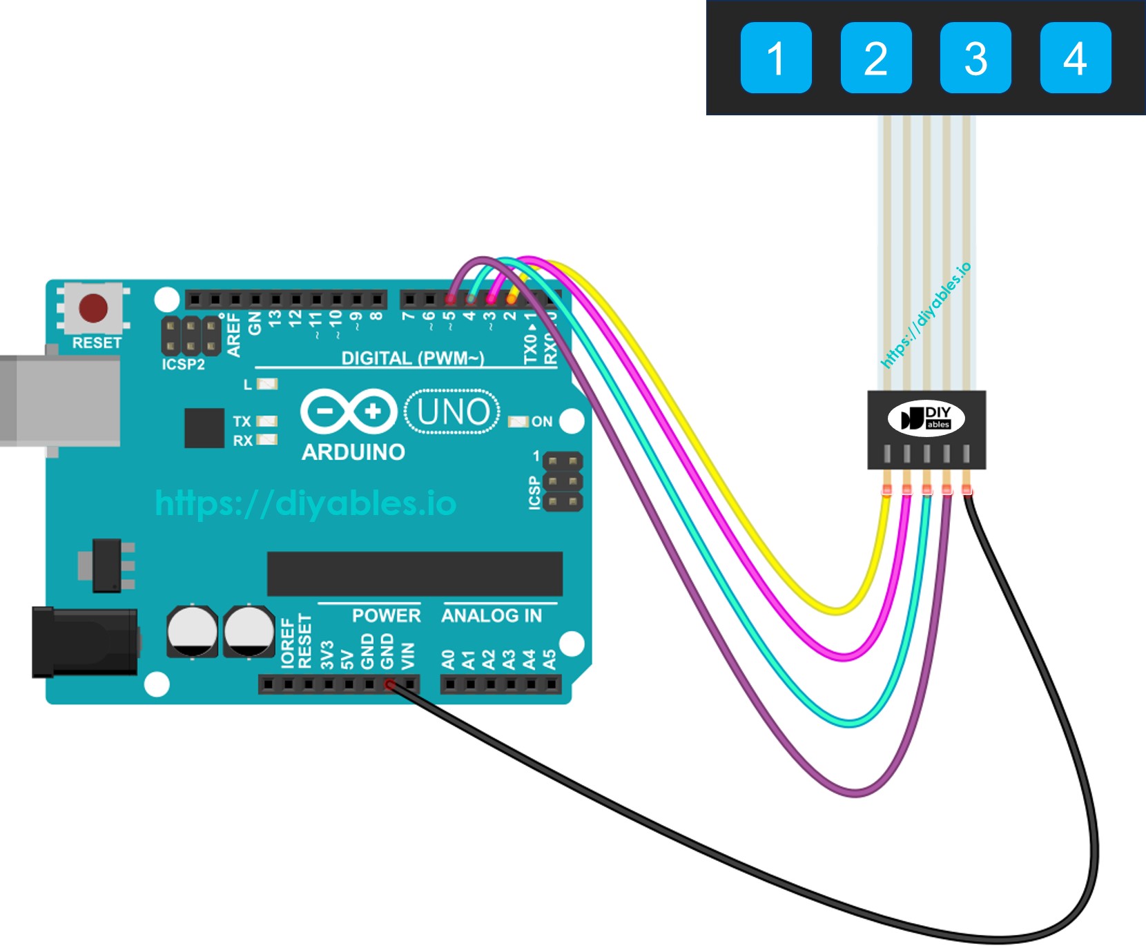 Diagrama de Ligação do Arduino com Teclado 1x4