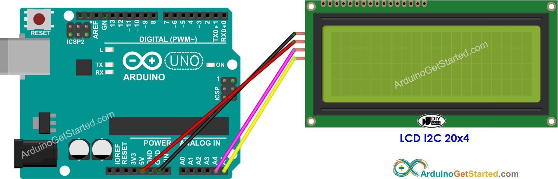 Diagrama de ligação do Arduino com LCD 20x4 I2C