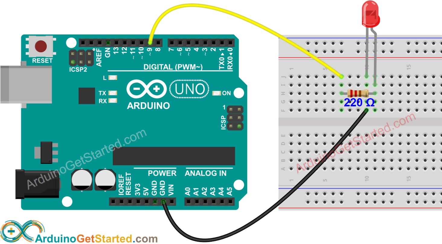 Diagrama de ligação do LED com Arduino