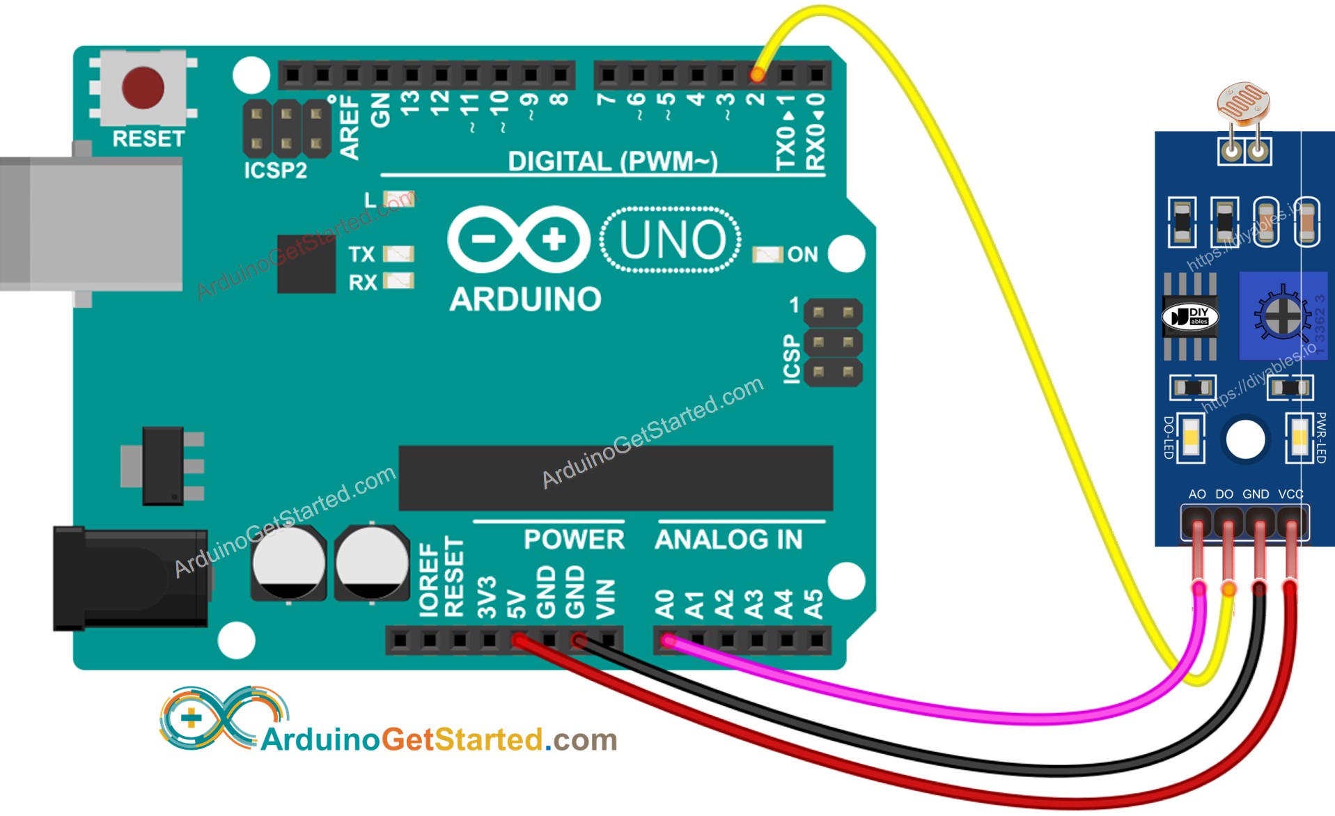 Diagrama de ligação do Arduino com Módulo Sensor de Luz