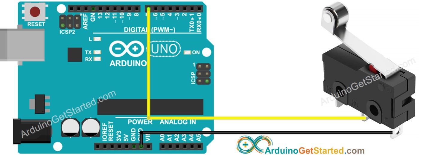Diagrama de ligação da chave de fim de curso com Arduino