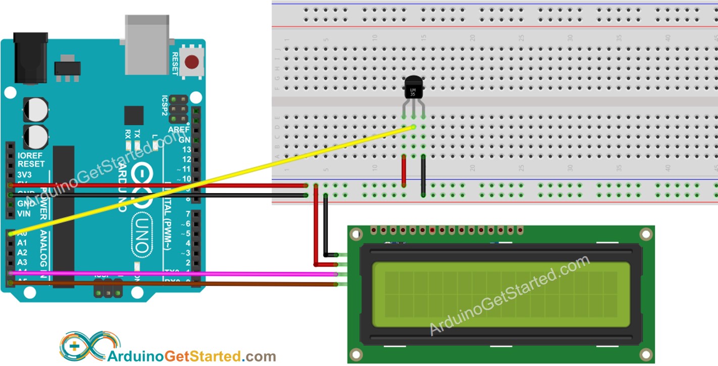 Diagrama de Ligação do Arduino com Sensor de Temperatura LM35 e LCD