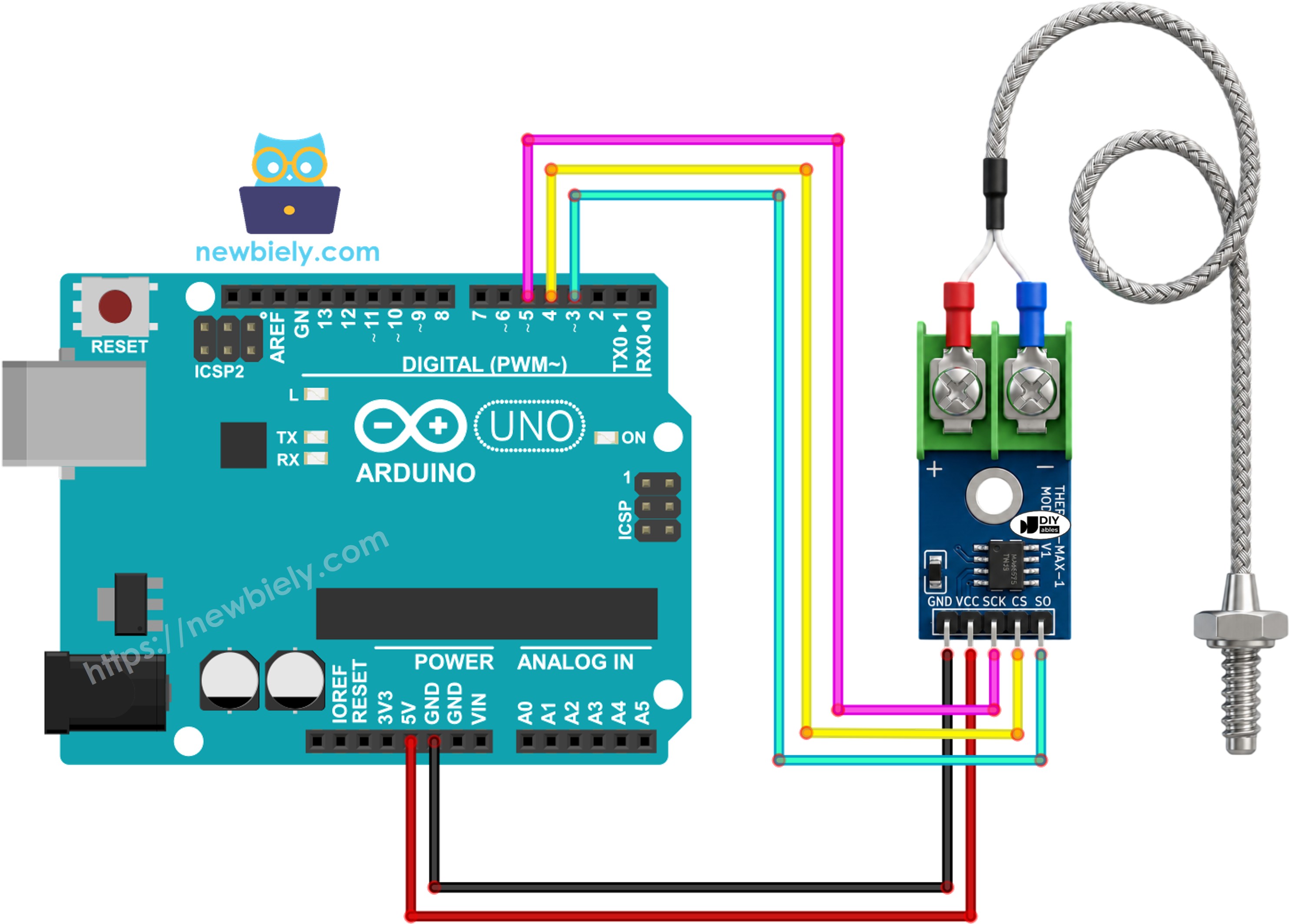 Diagrama de ligação do Arduino com o módulo termopar MAX6675