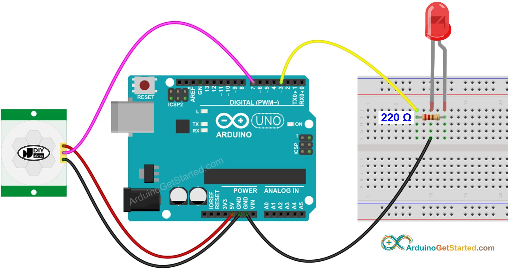 Diagrama de Ligação Arduino Sensor de Movimento LED