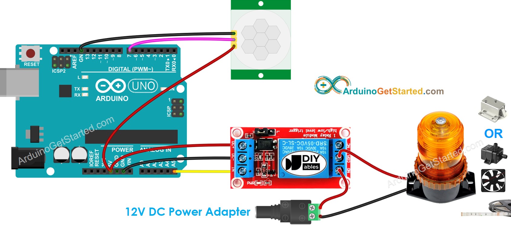 Diagrama de Ligação Arduino Sensor de Movimento Relé