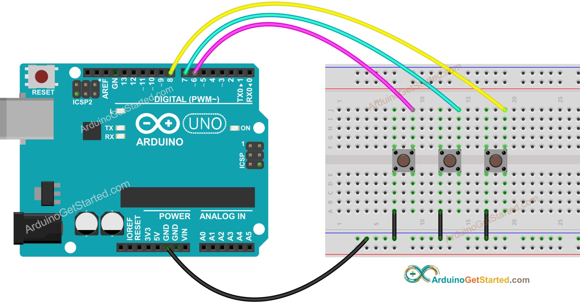 Diagrama de ligação da biblioteca de botão com Arduino