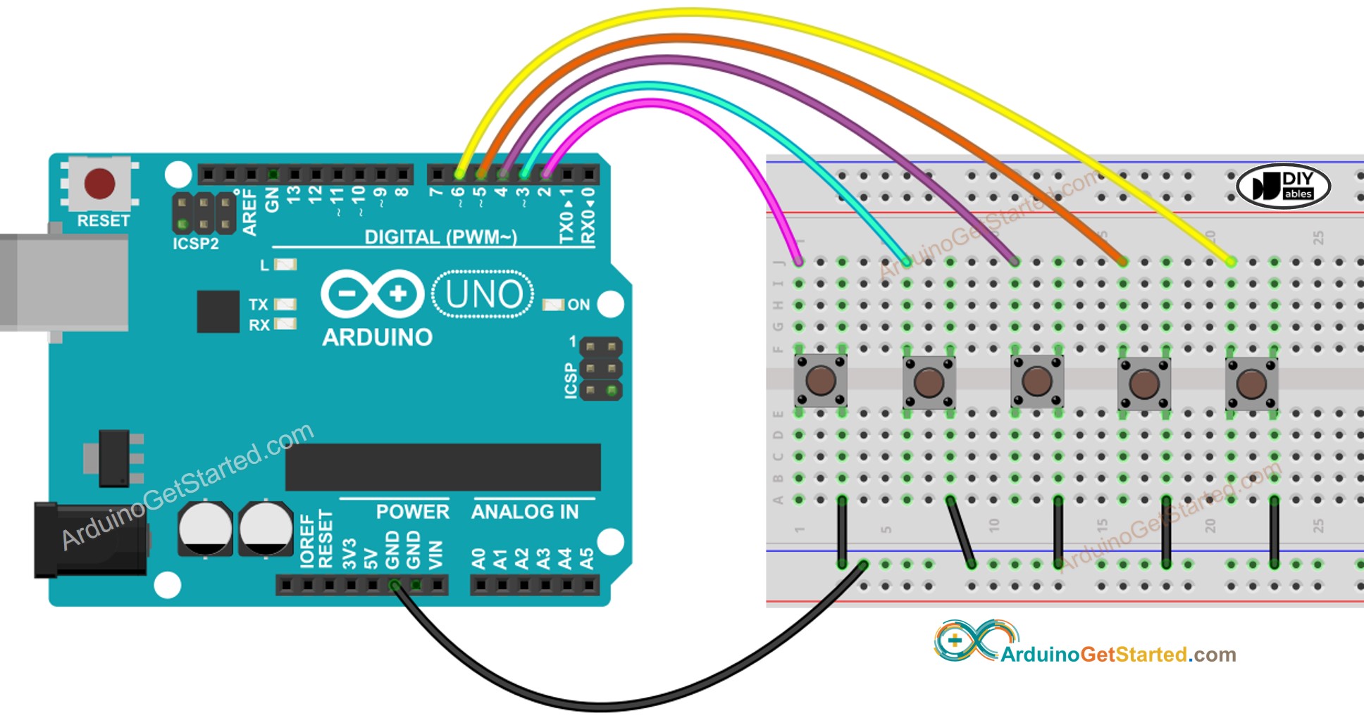 Diagrama de ligação de vários botões com Arduino