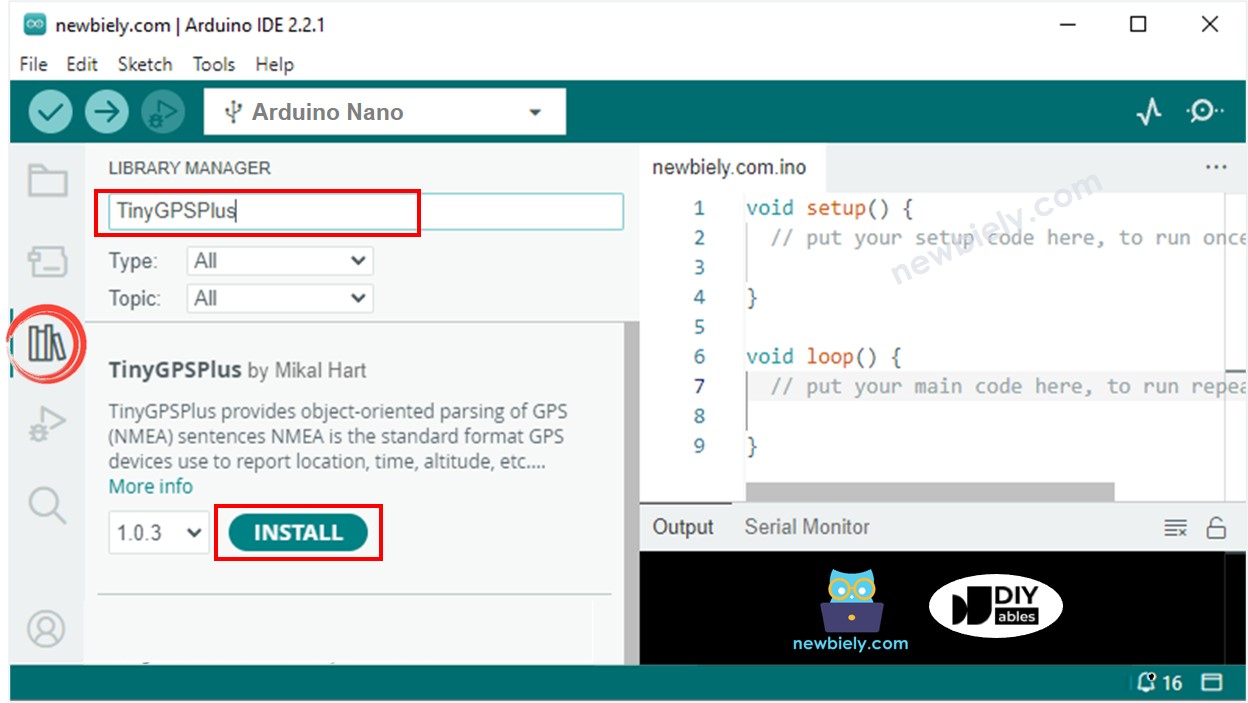 Biblioteca TinyGPS++ do Arduino Nano ESP32