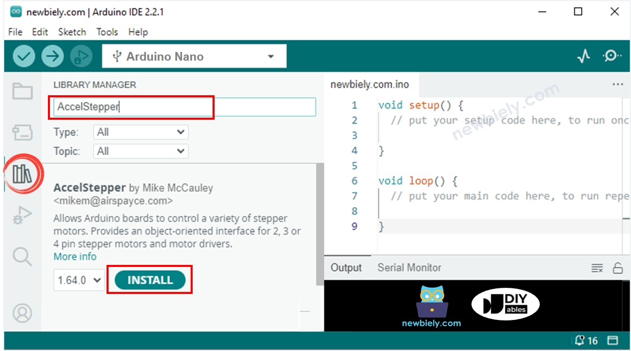 Biblioteca AccelStepper do Arduino Nano