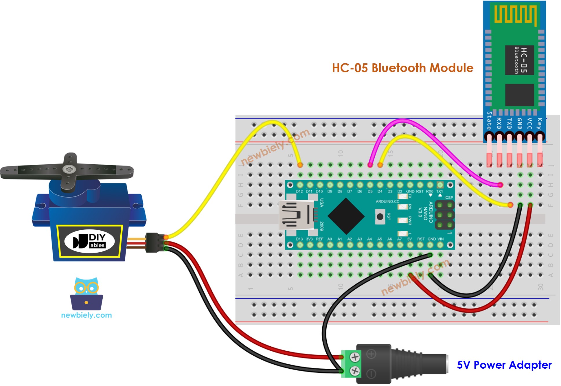 Diagrama de ligação do Servo Motor Bluetooth com Arduino Nano