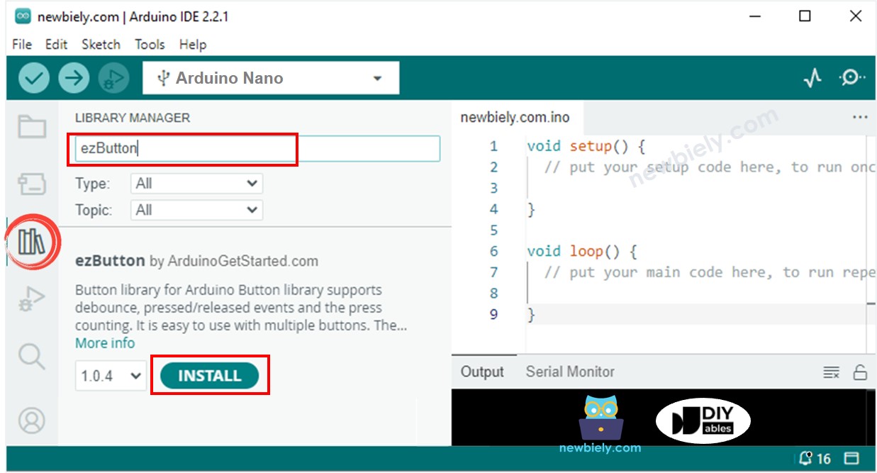 Biblioteca de botão do Arduino Nano