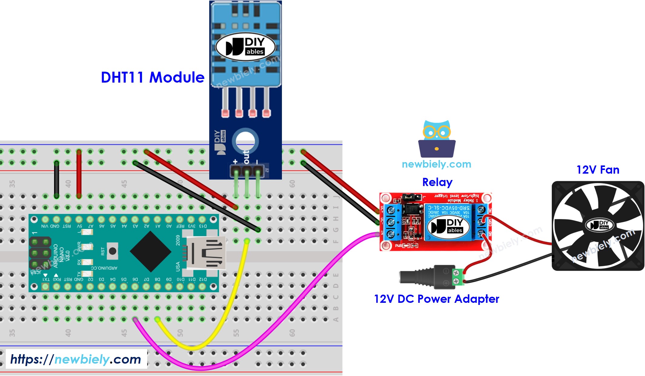 Diagrama de ligação do sistema de ventilador de refrigeração com Arduino Nano