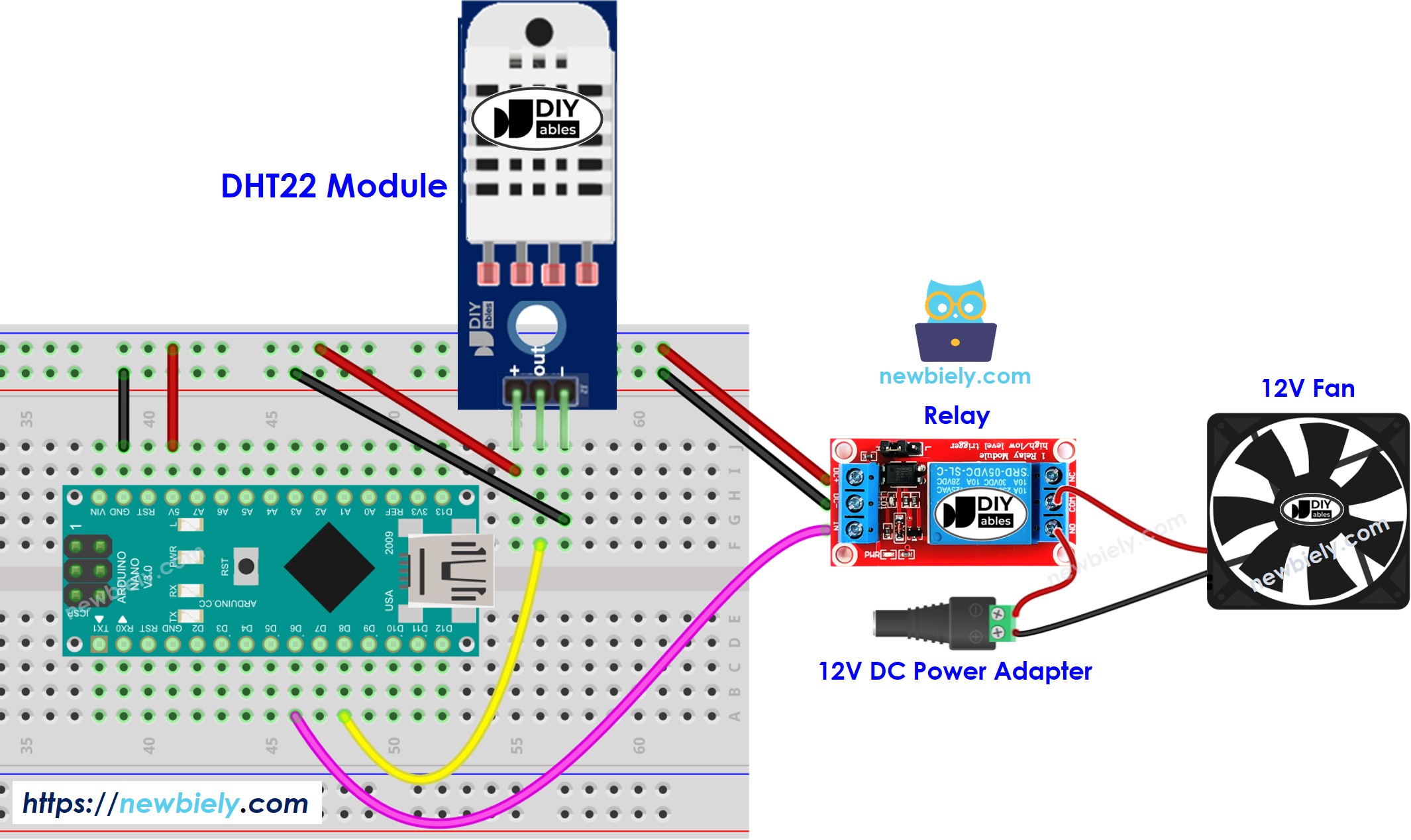Diagrama de ligação do sistema de ventilador de refrigeração com Arduino Nano