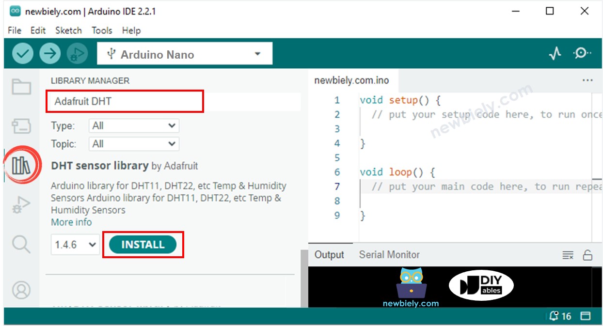 Biblioteca do sensor DHT para Arduino Nano