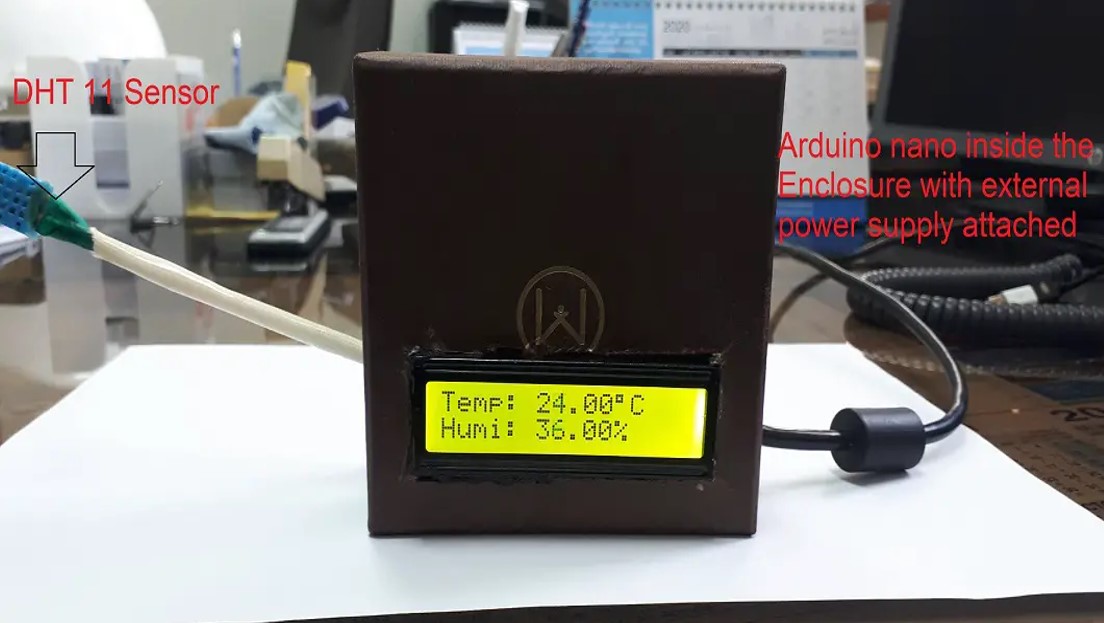 Arduino Nano exibindo temperatura e umidade no LCD
