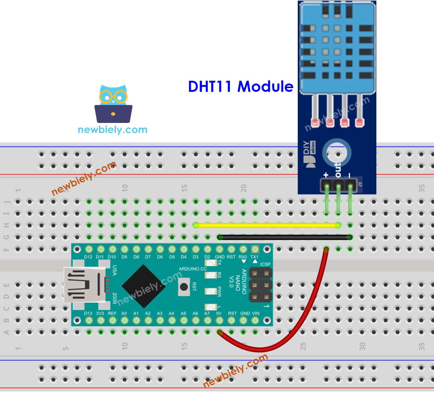 Diagrama de ligação do Arduino Nano com o módulo de temperatura e umidade DHT11